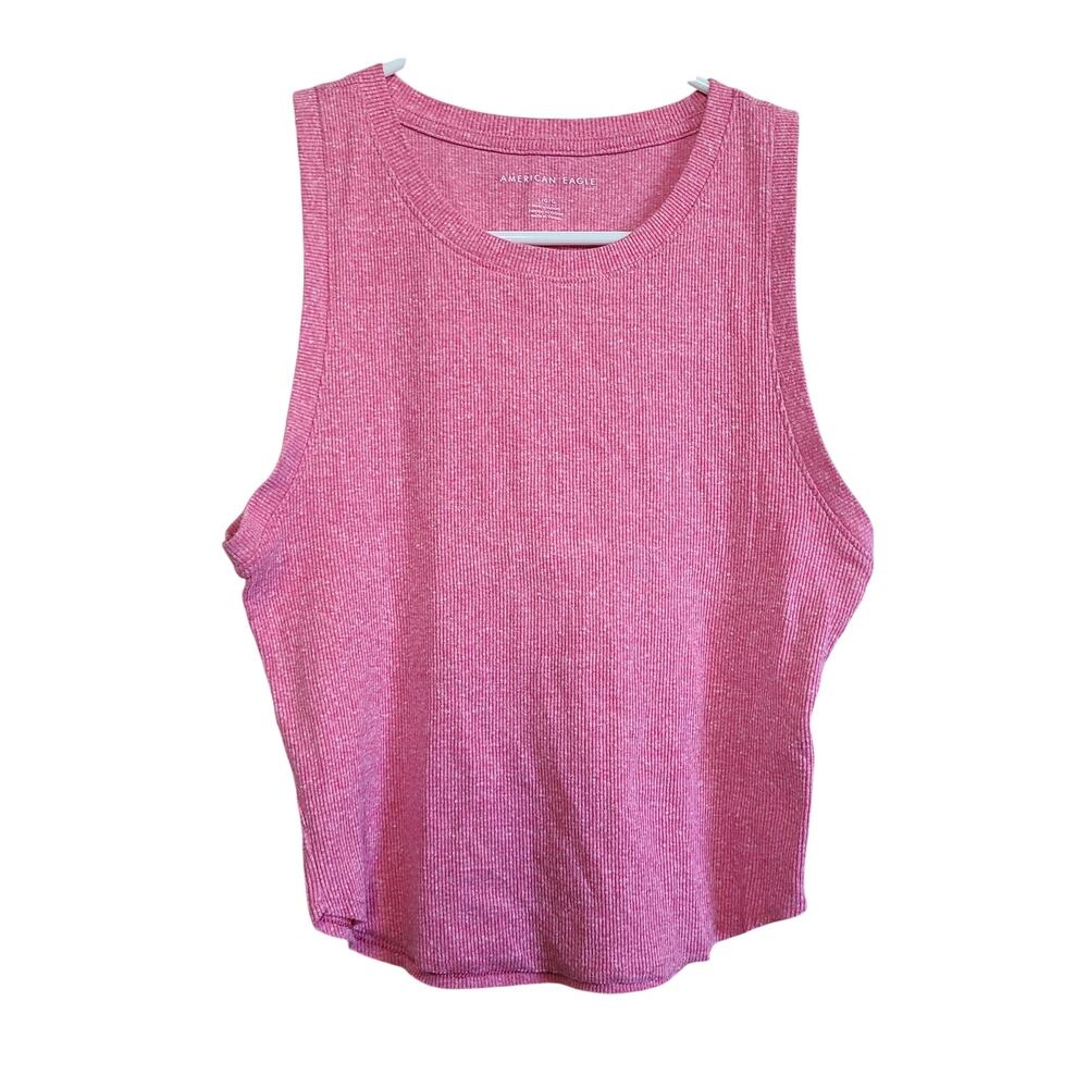 American Eagle Pink Ribbed Fitted Tank Top Womens L Cutesy‎ Summer Closet Staple